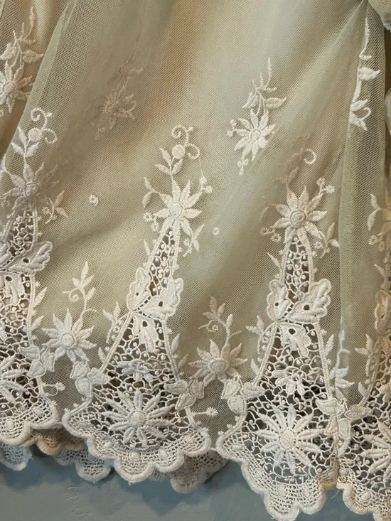 Zara Sheer Embroidered Kimono in Beige with White Lace - Picture 9 of 16